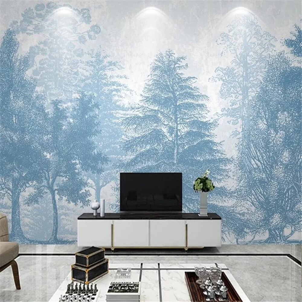 Custom Wallpaper Mural Minimalist Blue Forest (㎡)