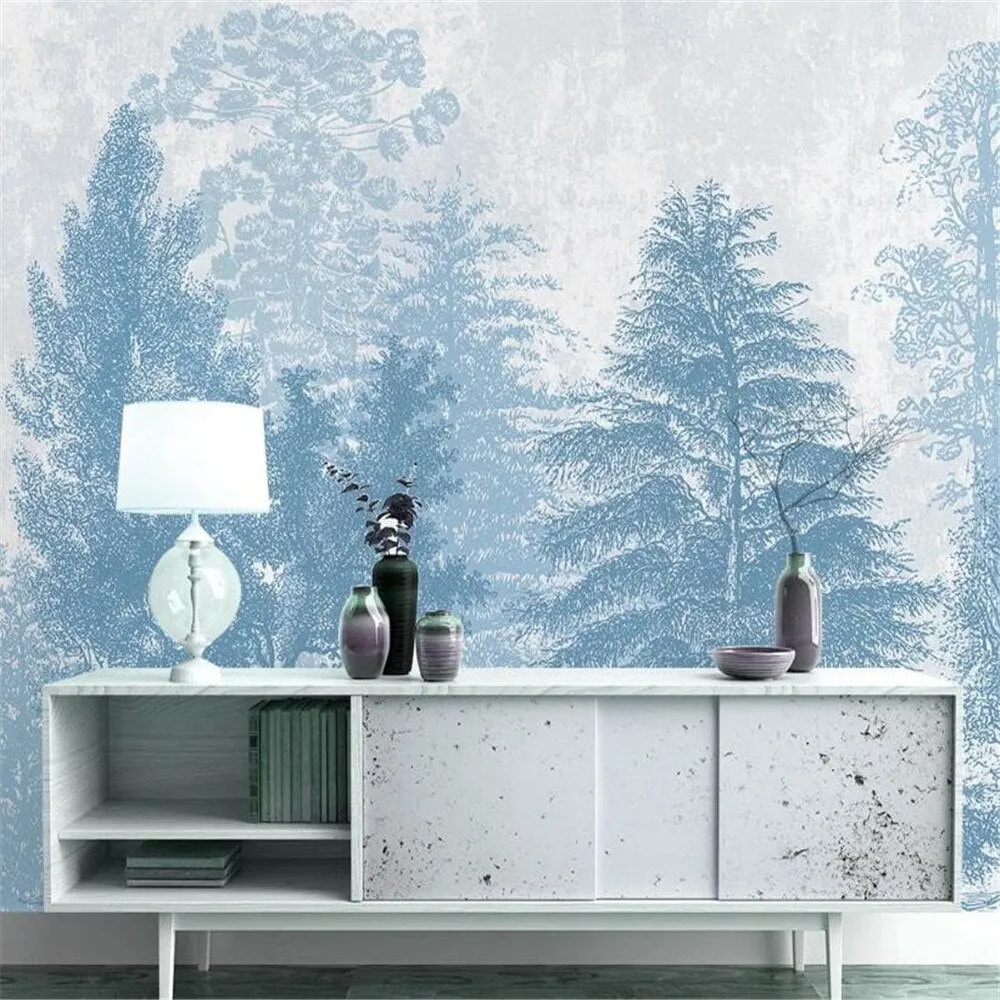 Custom Wallpaper Mural Minimalist Blue Forest (㎡)