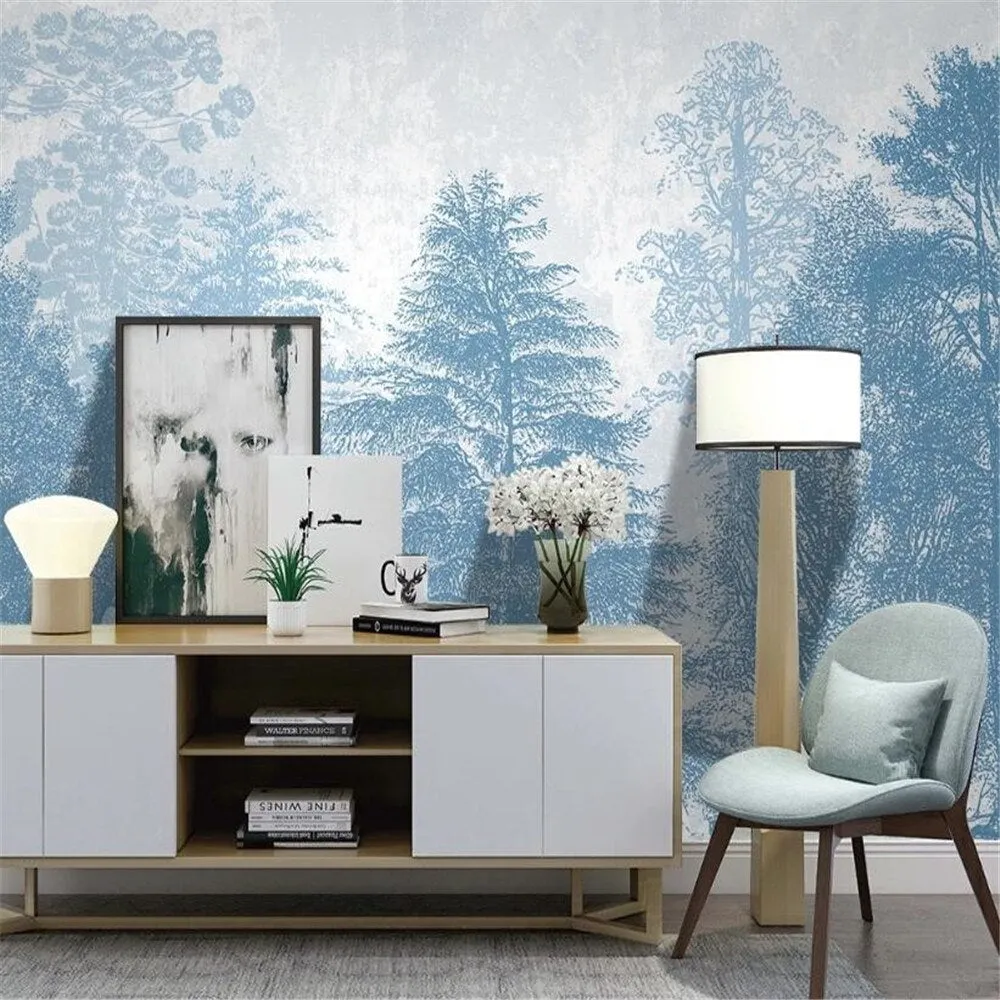Custom Wallpaper Mural Minimalist Blue Forest (㎡)