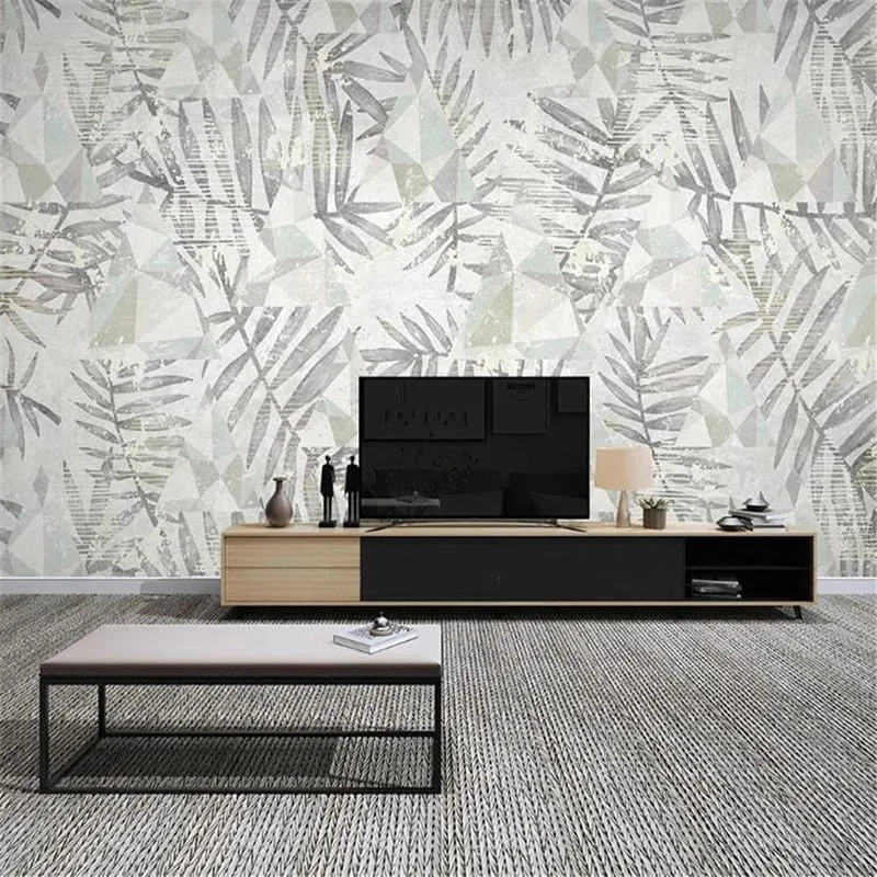 Custom Wallpaper Mural Modern Geometric Pattern Leaves (㎡)
