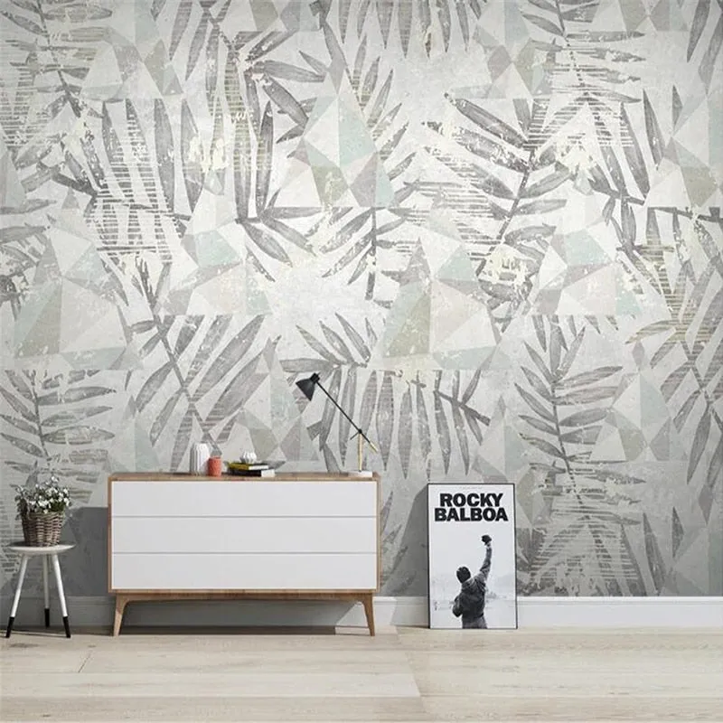 Custom Wallpaper Mural Modern Geometric Pattern Leaves (㎡)