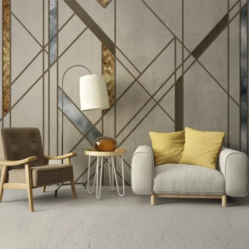 Custom Wallpaper Mural Nordic Abstract Lines Squares (㎡)