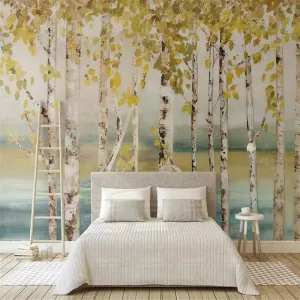Custom Wallpaper Mural Nordic Style Birch Woods (㎡)