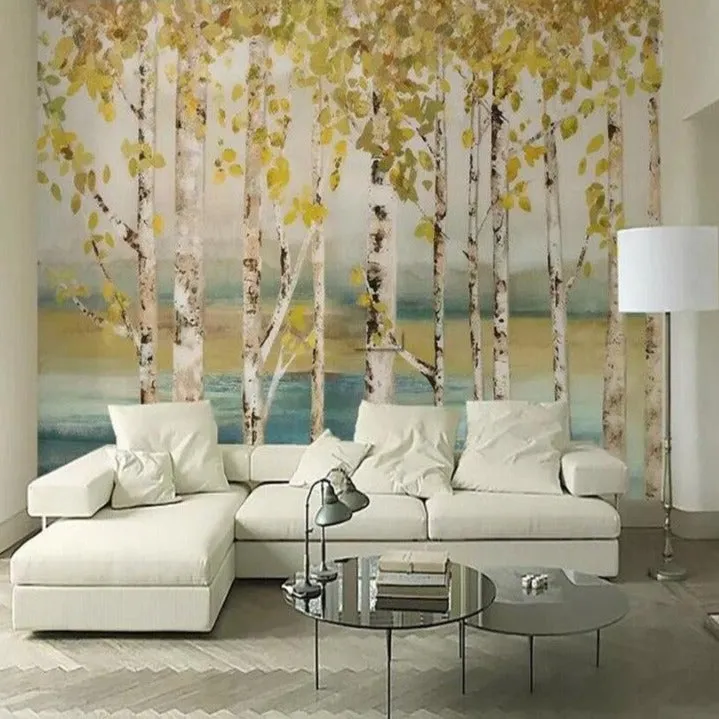 Custom Wallpaper Mural Nordic Style Birch Woods (㎡)