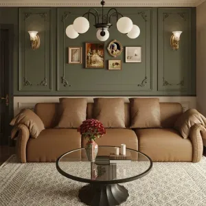 Custom Wallpaper Mural Plaster Line Background Wall Retro Green and Red (㎡)