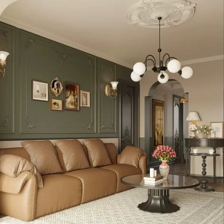 Custom Wallpaper Mural Plaster Line Background Wall Retro Green and Red (㎡)