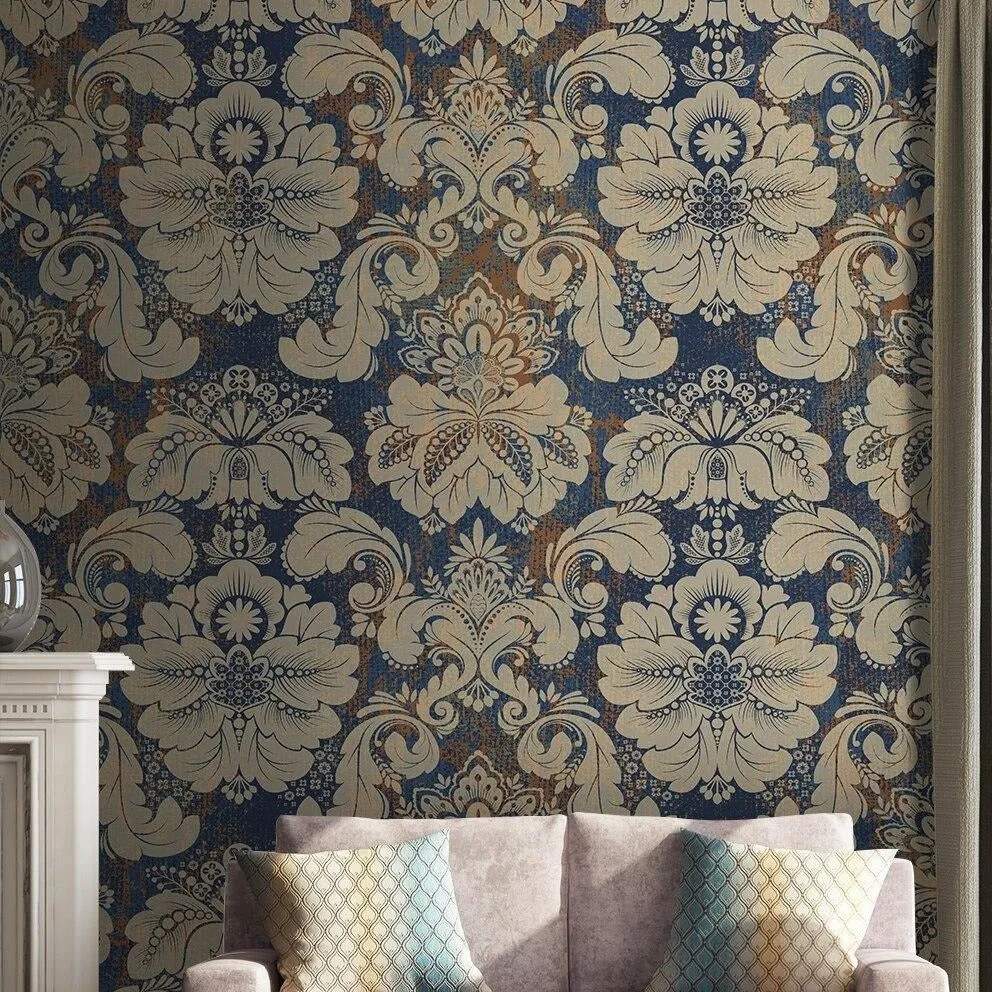 Custom Wallpaper Mural Retro Damascus Effect Wallcovering (㎡)