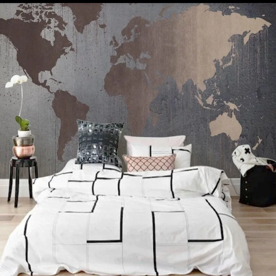 Custom Wallpaper Mural Retro Golden Abstract World Map (㎡)