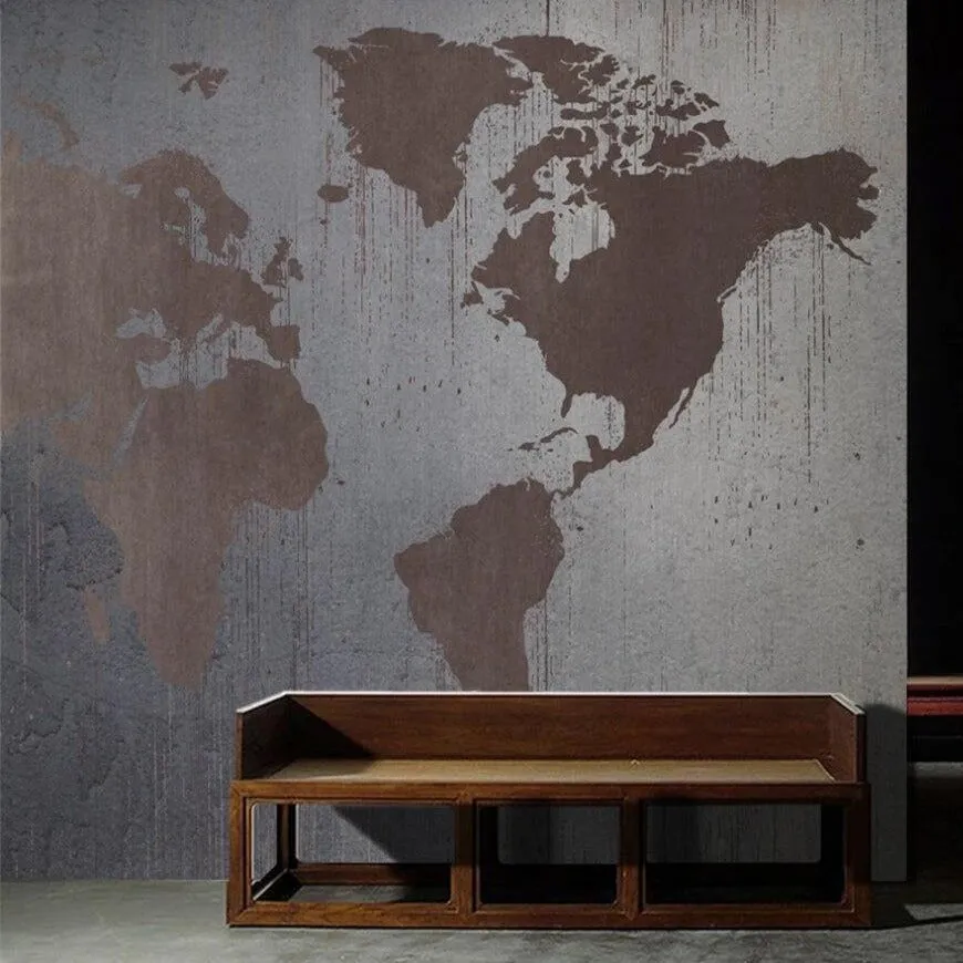 Custom Wallpaper Mural Retro Golden Abstract World Map (㎡)