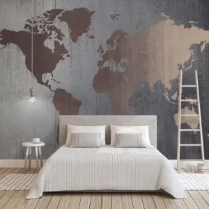 Custom Wallpaper Mural Retro Golden Abstract World Map (㎡)