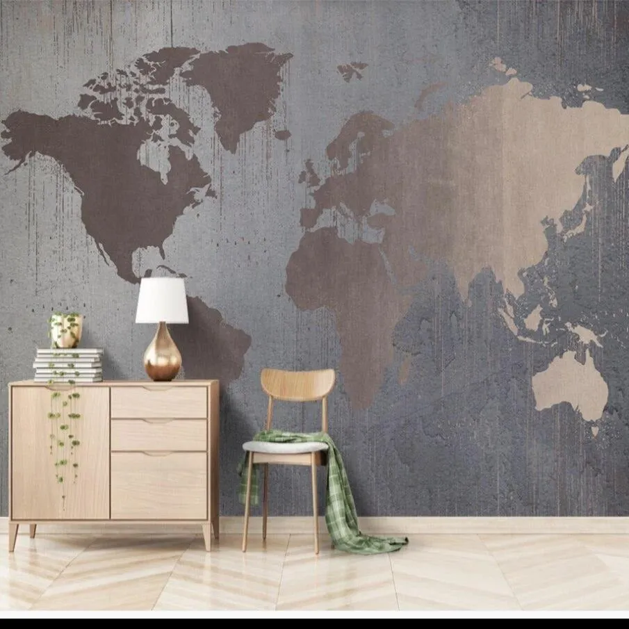 Custom Wallpaper Mural Retro Golden Abstract World Map (㎡)