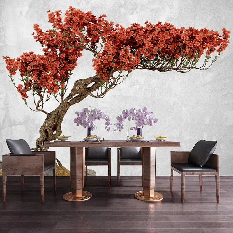 Custom Wallpaper Mural Retro Style Flower Tree (㎡)