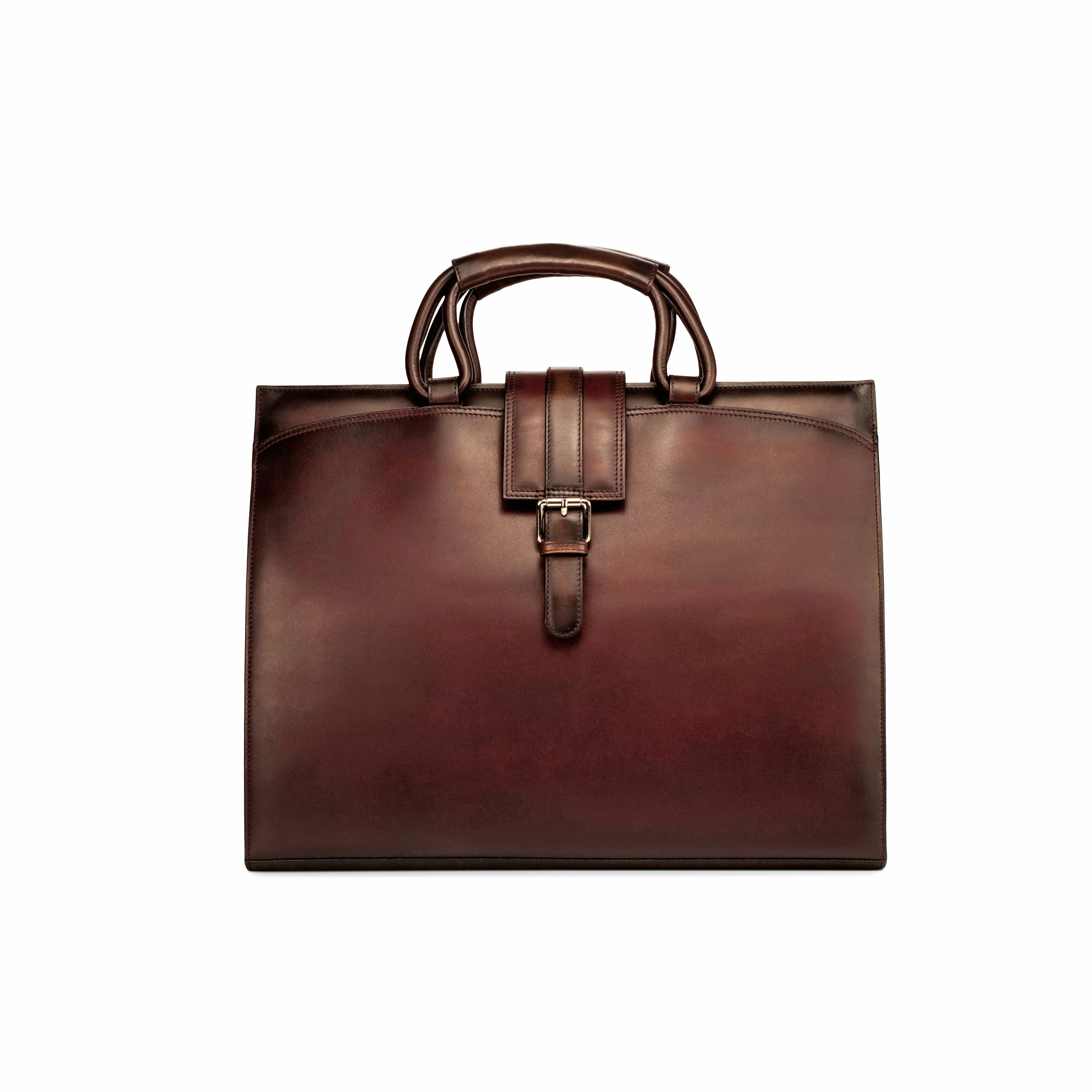DapperFam Luxe Men's Brief Case in Burgundy Painted Calf