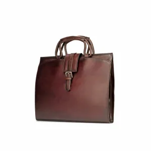 DapperFam Luxe Men's Brief Case in Burgundy Painted Calf