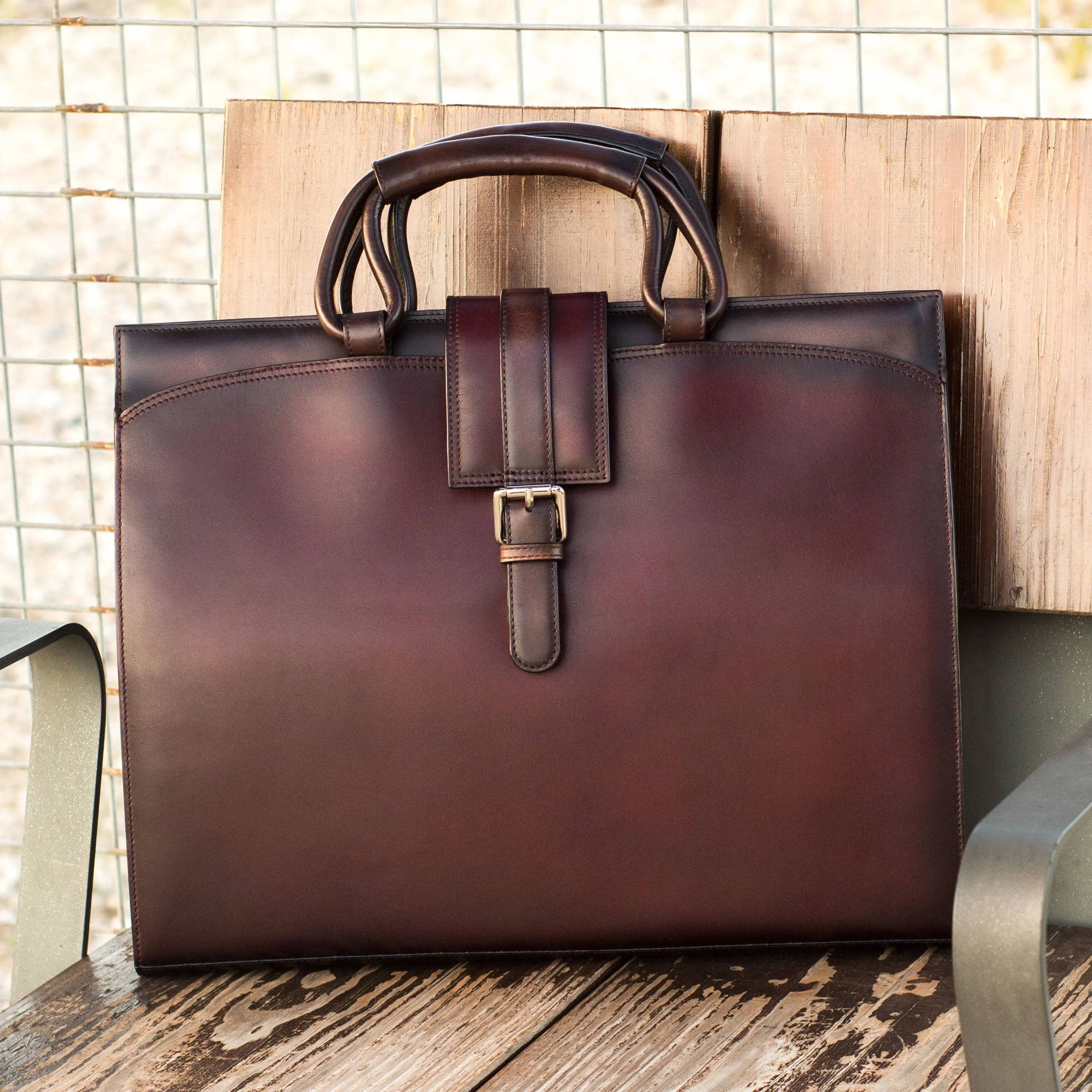 DapperFam Luxe Men's Brief Case in Burgundy Painted Calf