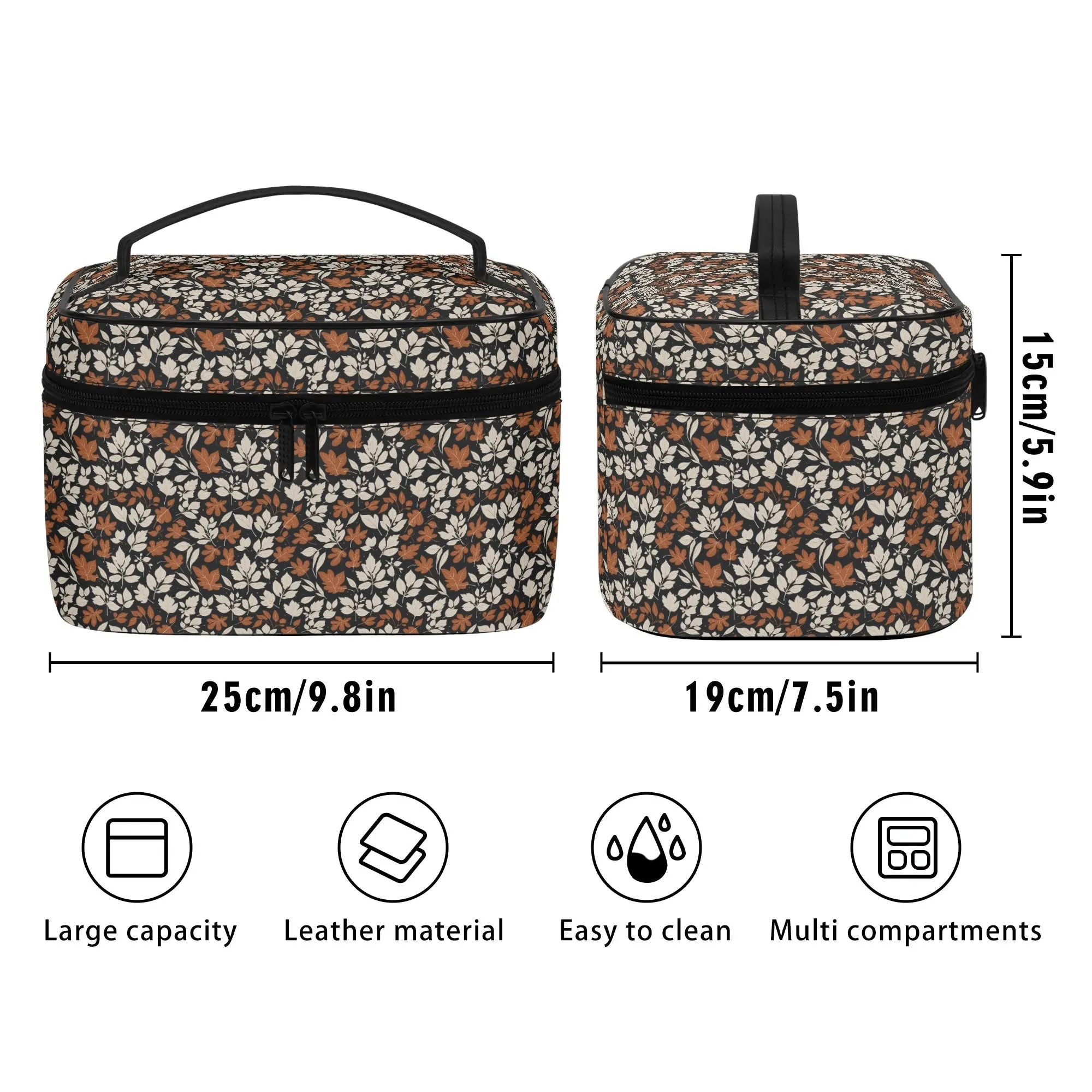 Dark Autumn Leather Cosmetic Bag
