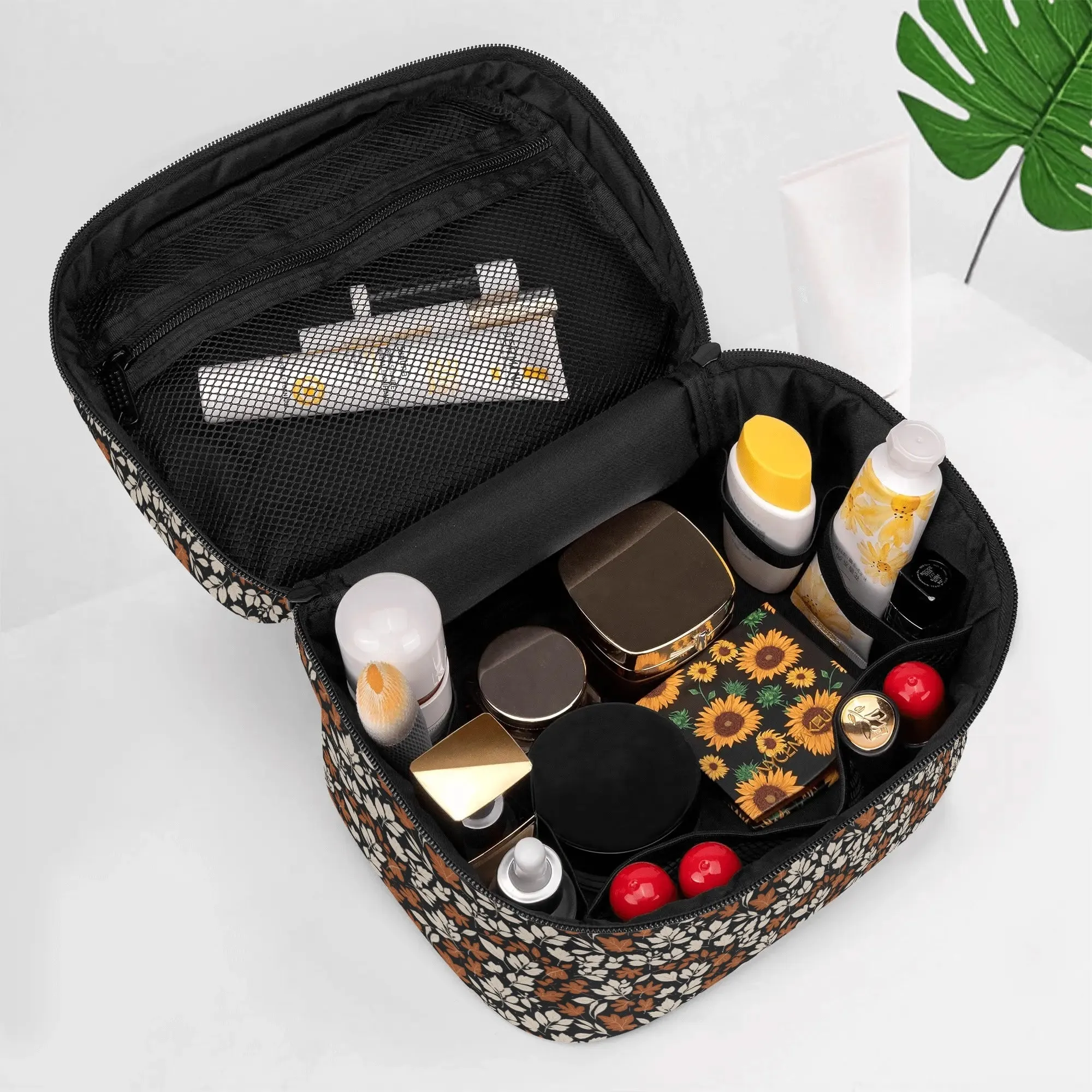 Dark Autumn Leather Cosmetic Bag