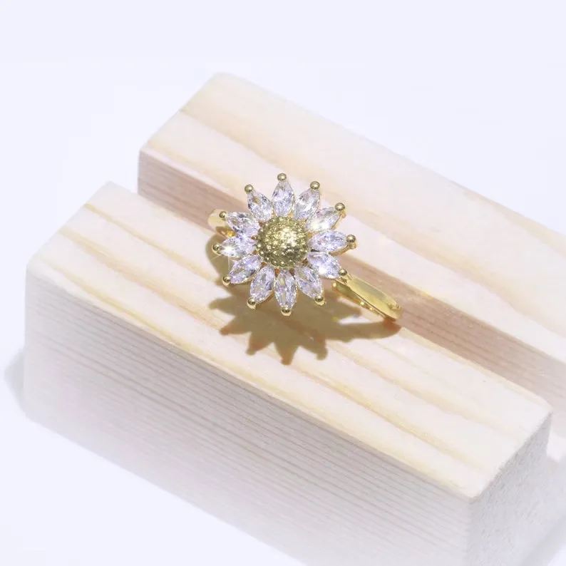Dazzling CZ Sunflower Ring