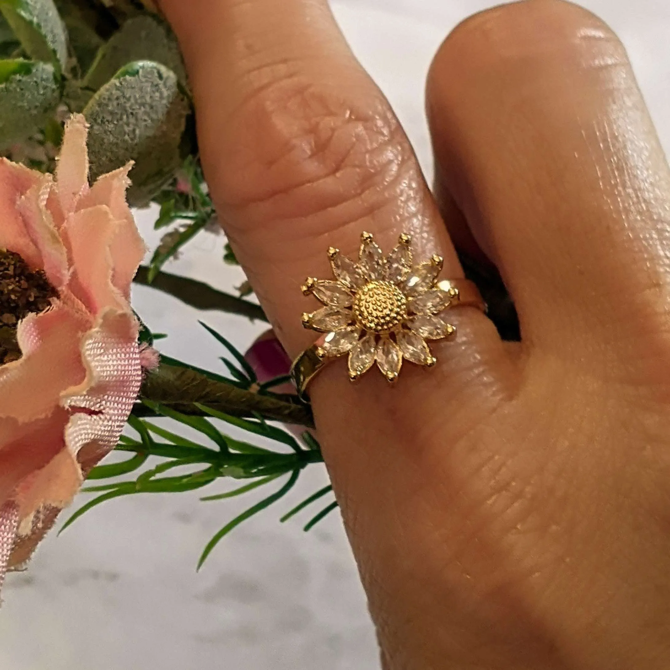 Dazzling CZ Sunflower Ring
