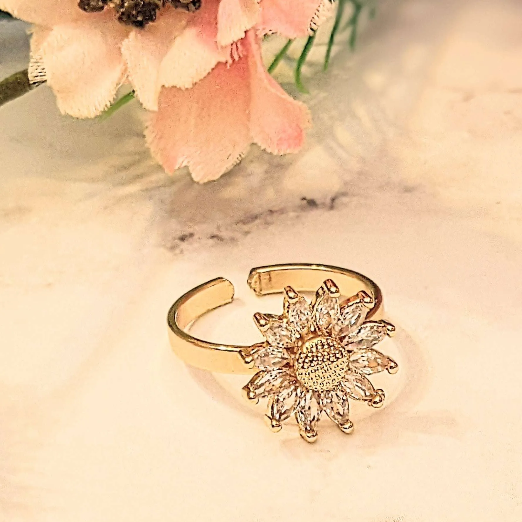 Dazzling CZ Sunflower Ring