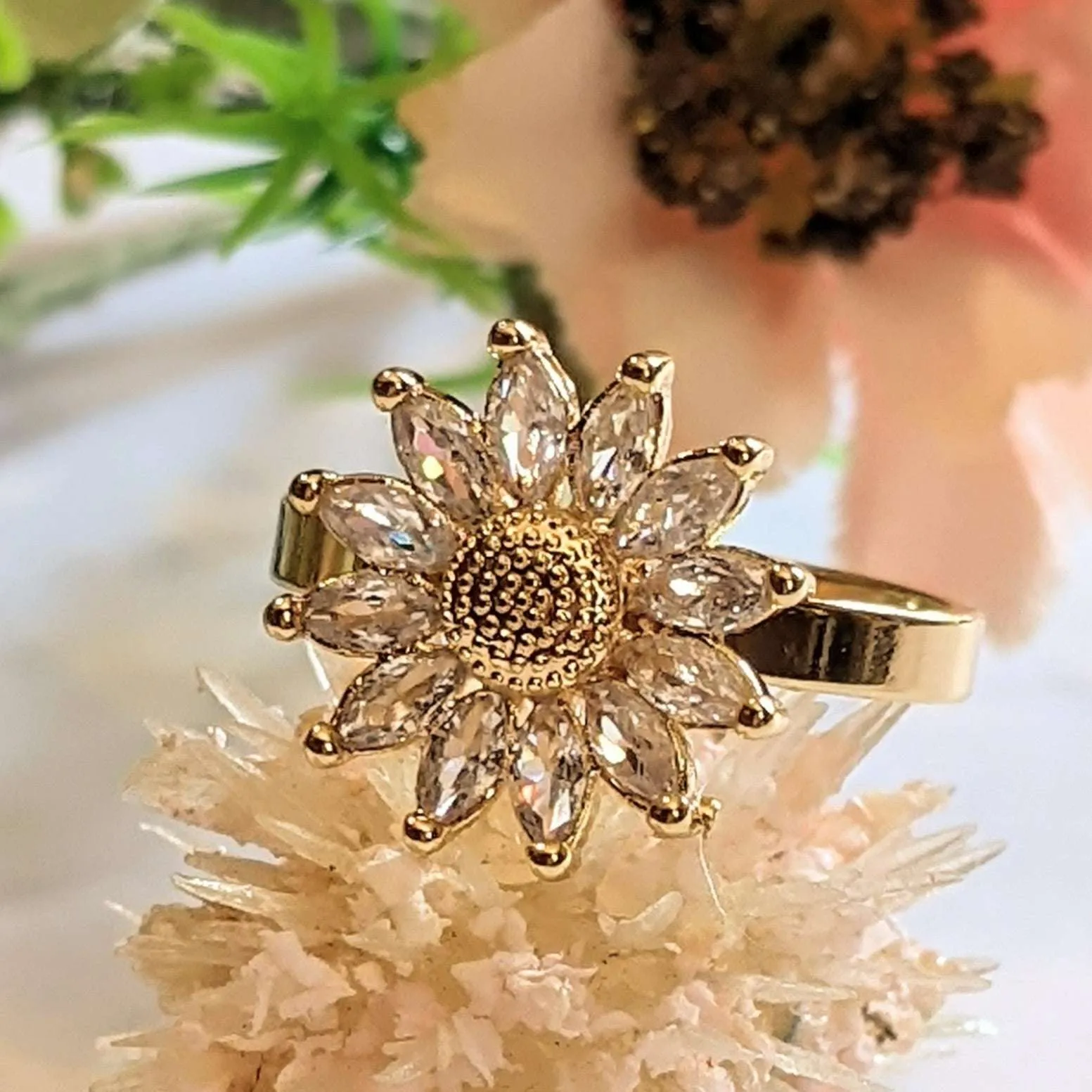 Dazzling CZ Sunflower Ring