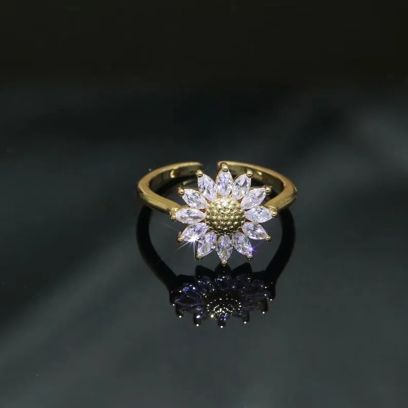 Dazzling CZ Sunflower Ring