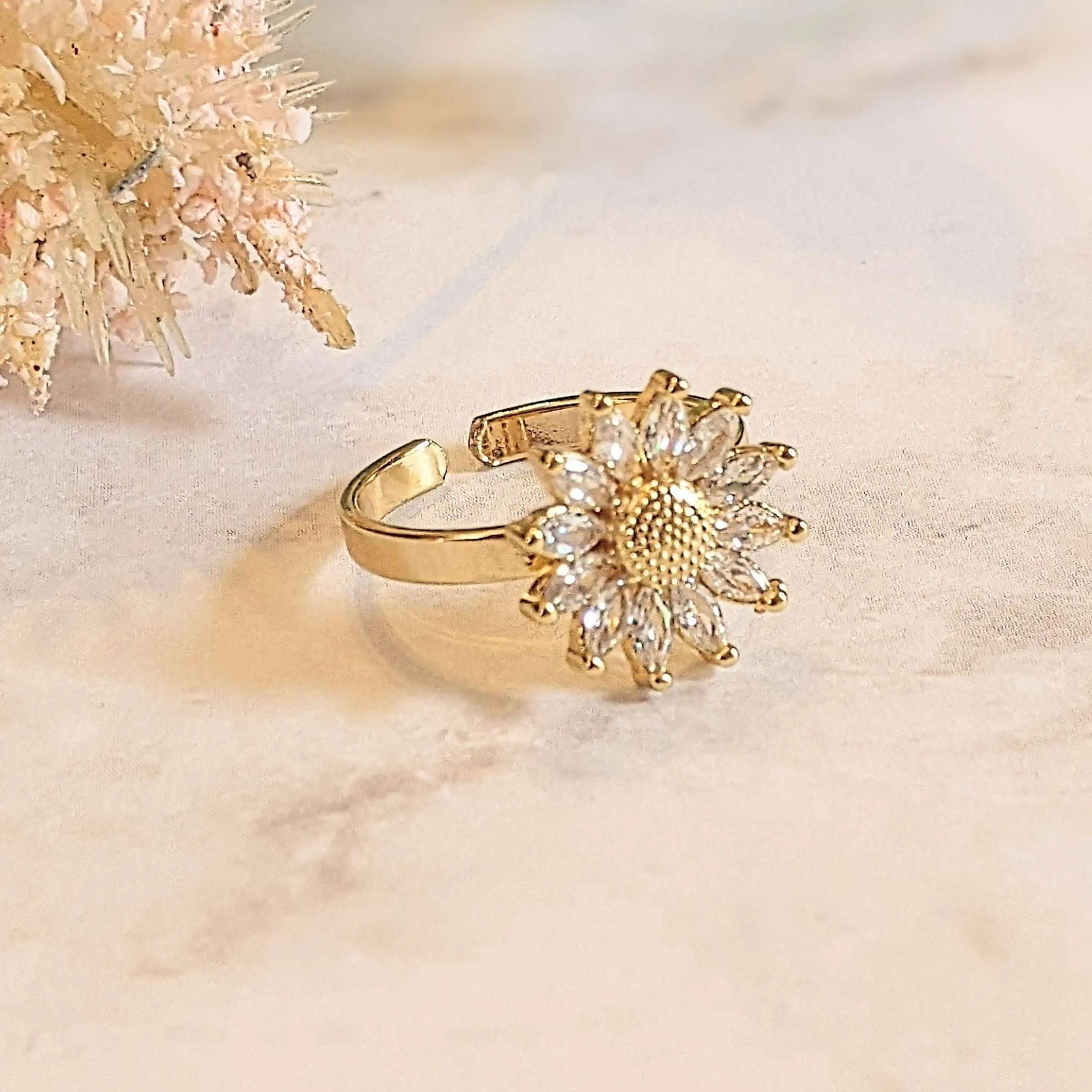 Dazzling CZ Sunflower Ring