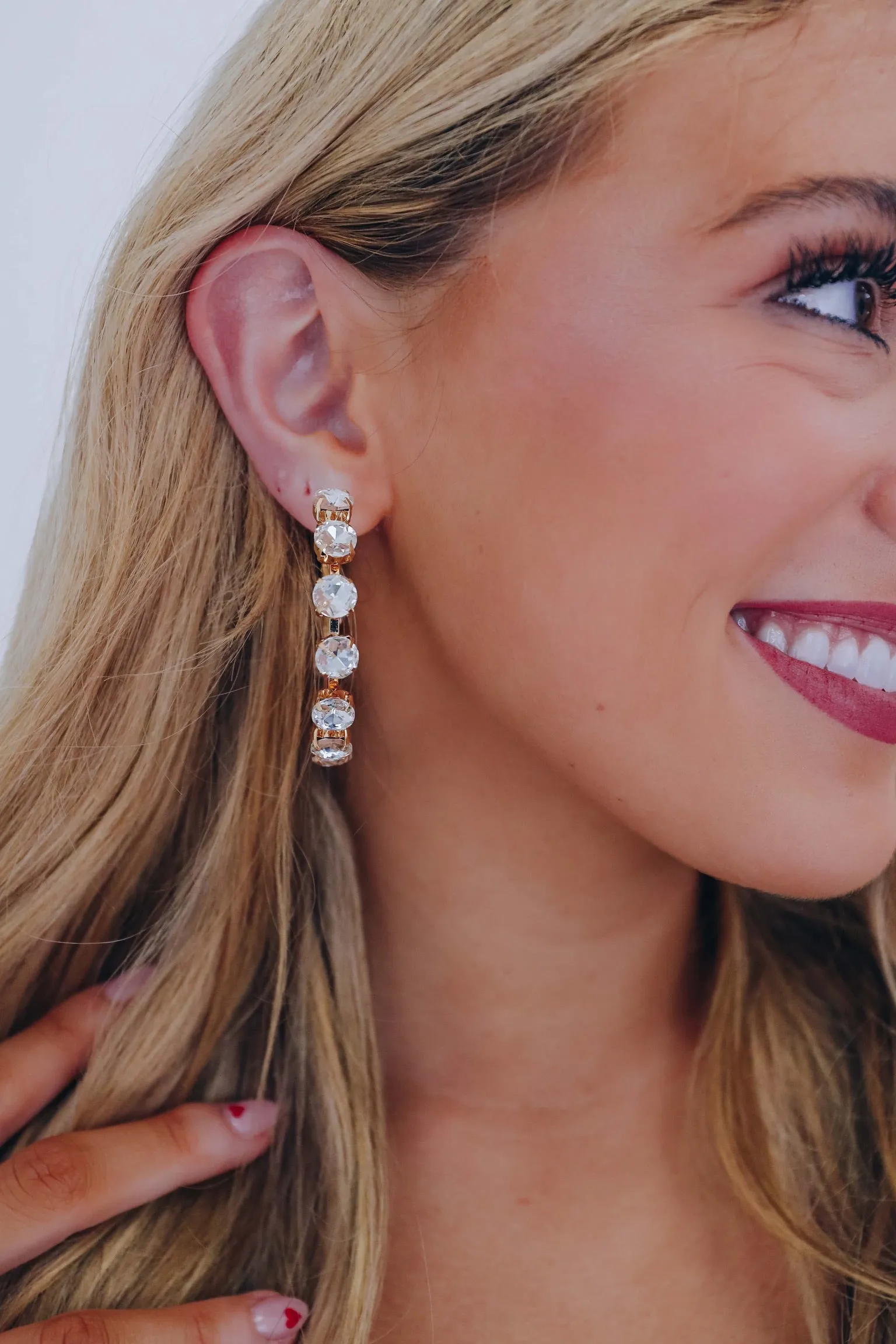 Dazzling Embrace Stone Hoop Earrings - Clear