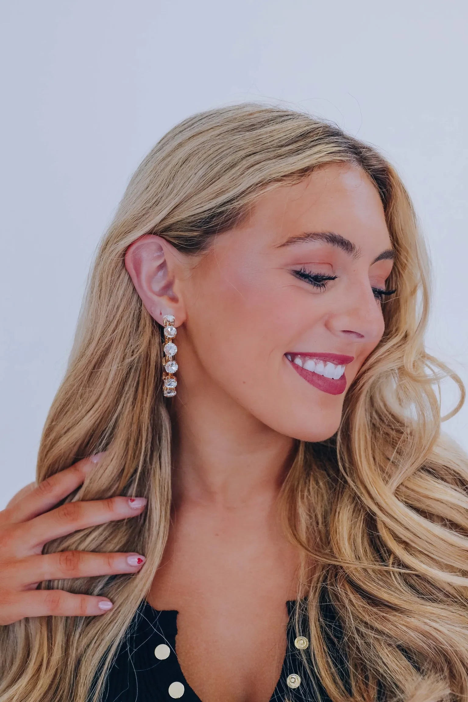 Dazzling Embrace Stone Hoop Earrings - Clear