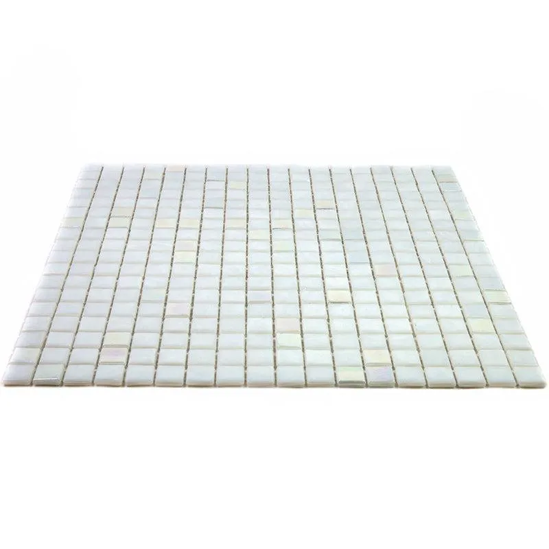 Dazzling White Iridescent Squares Glass Tile