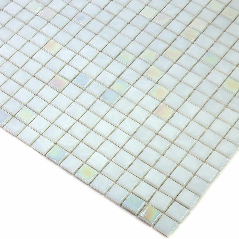 Dazzling White Iridescent Squares Glass Tile