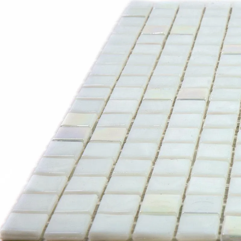 Dazzling White Iridescent Squares Glass Tile