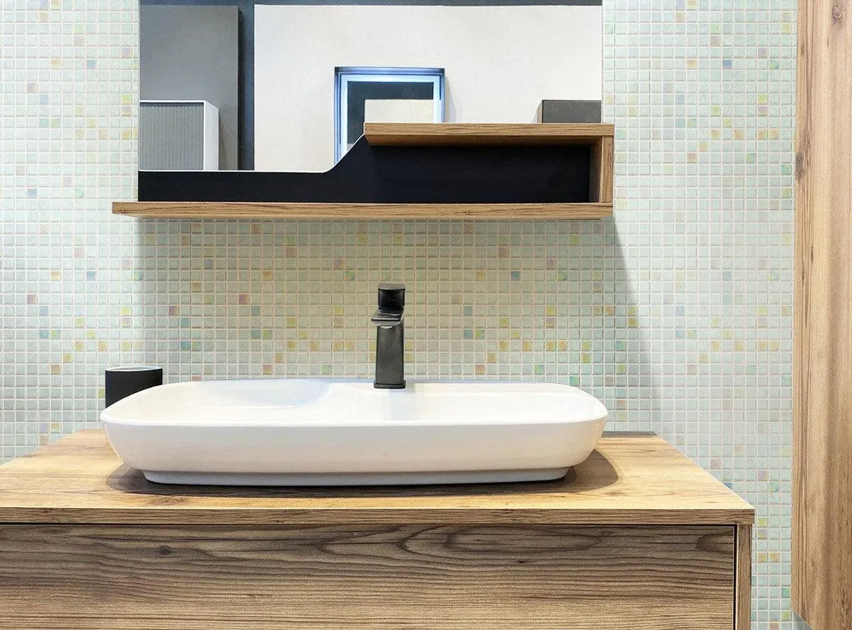 Dazzling White Iridescent Squares Glass Tile