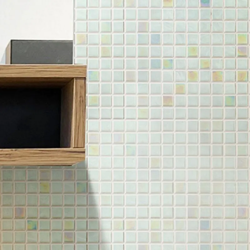 Dazzling White Iridescent Squares Glass Tile
