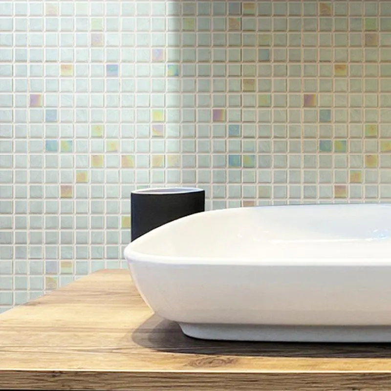 Dazzling White Iridescent Squares Glass Tile