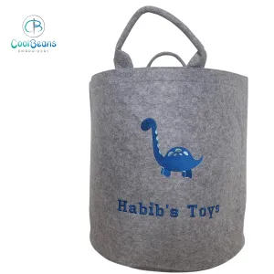 Dinosaur (Blue) Felt Trug - Toy Storage Tub - Personalised
