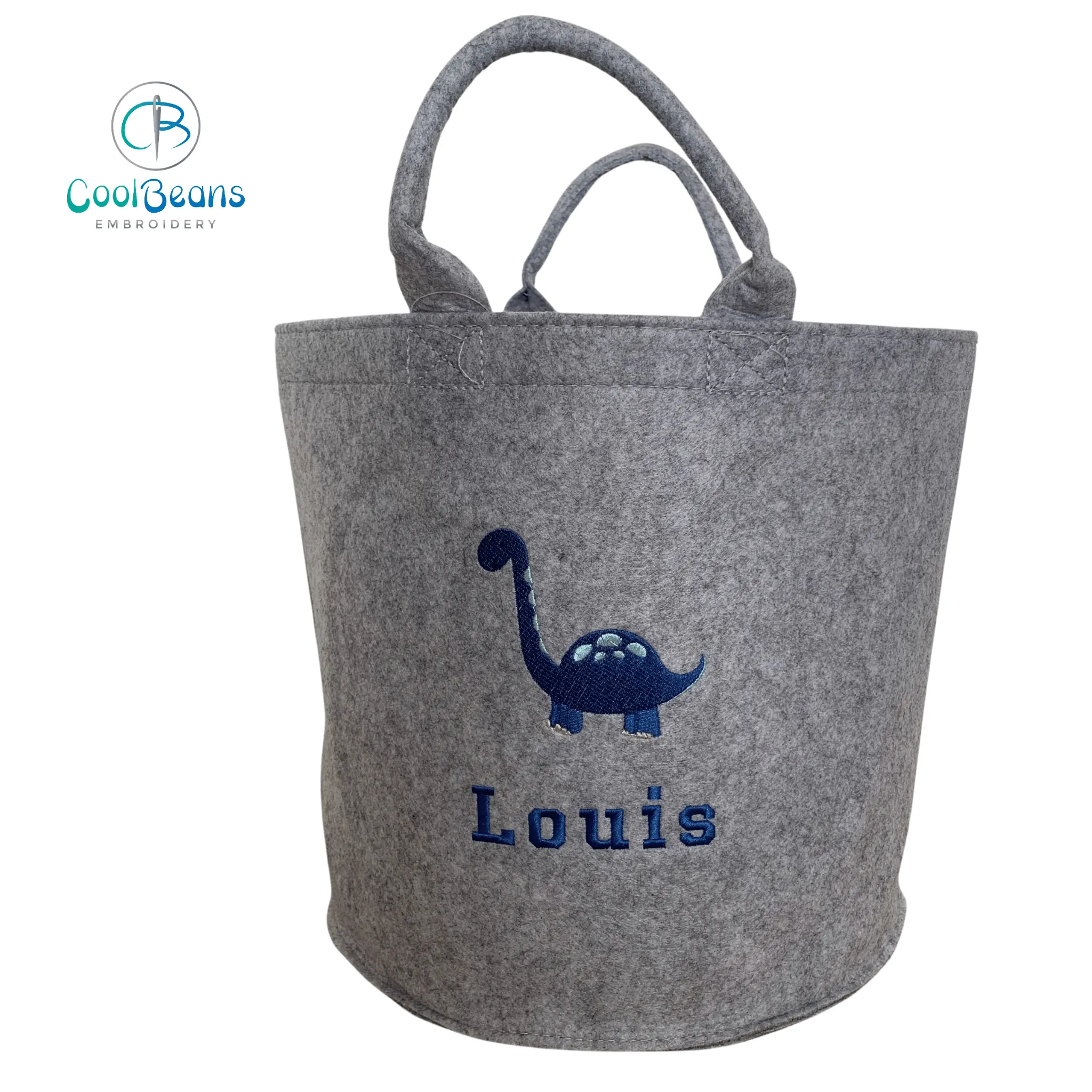Dinosaur (Blue) Felt Trug - Toy Storage Tub - Personalised