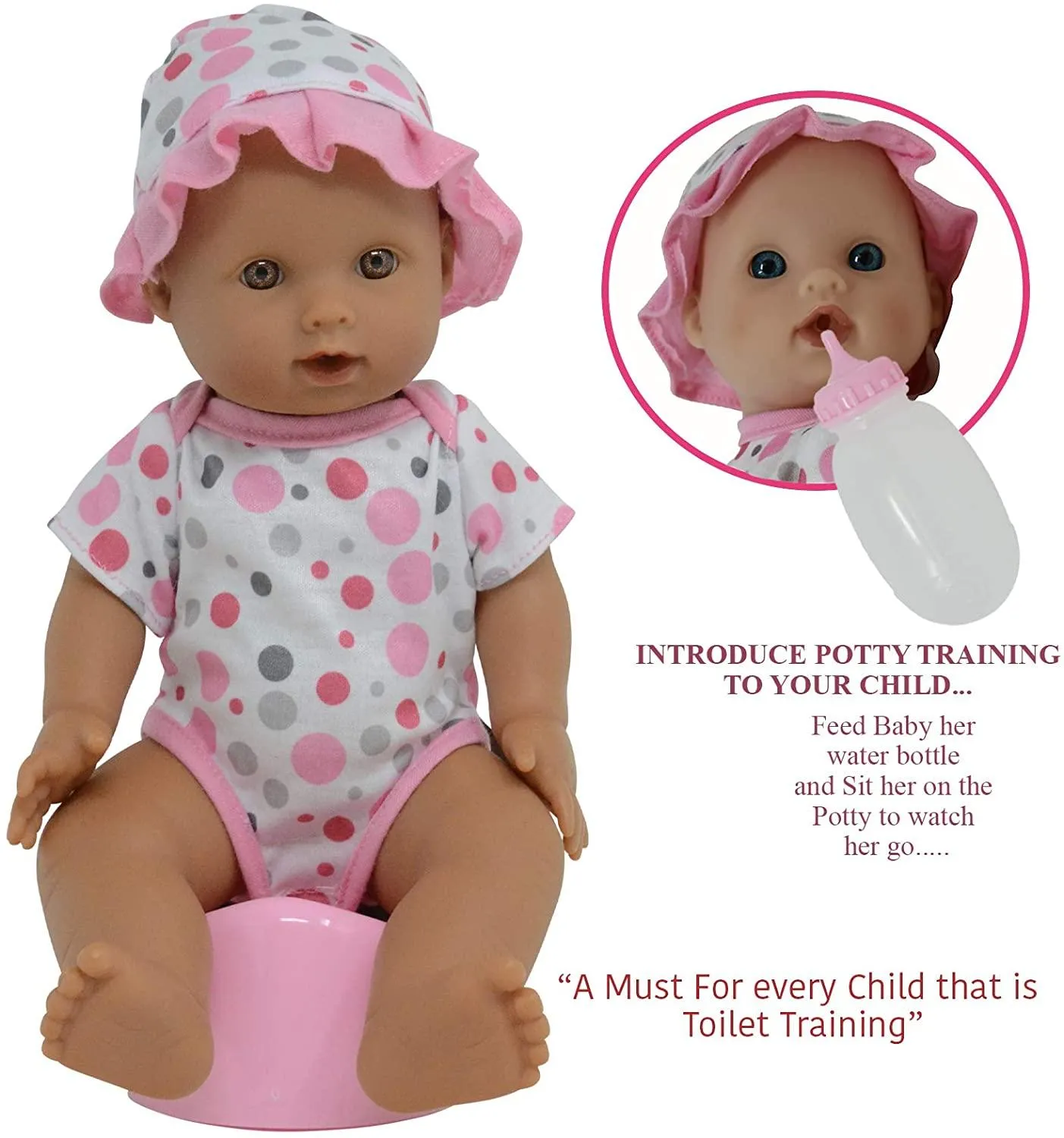 Drink and Wet Potty-Training Baby Doll Posable Dolls with Pacifier, Bottle, and Diapers - Helps Toilet Training for Kids (Hispanic)