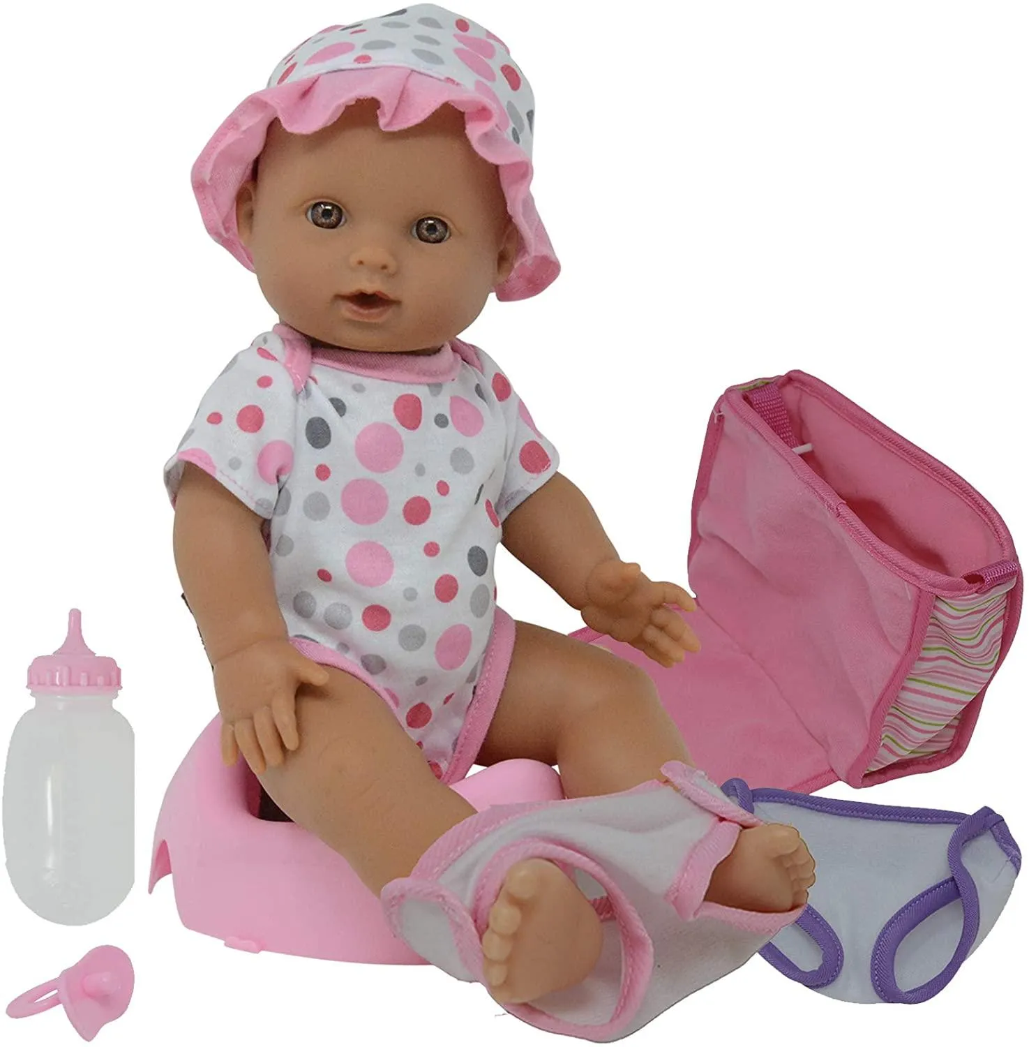 Drink and Wet Potty-Training Baby Doll Posable Dolls with Pacifier, Bottle, and Diapers - Helps Toilet Training for Kids (Hispanic)