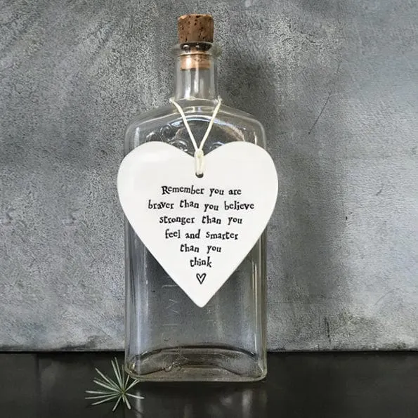 East of India "Remember you are braver" Porcelain Heart Decoration