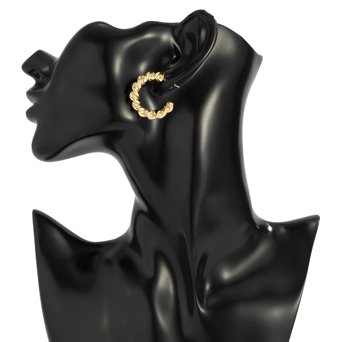 Elegant C-Shaped Metal Earrings with Thread Accent