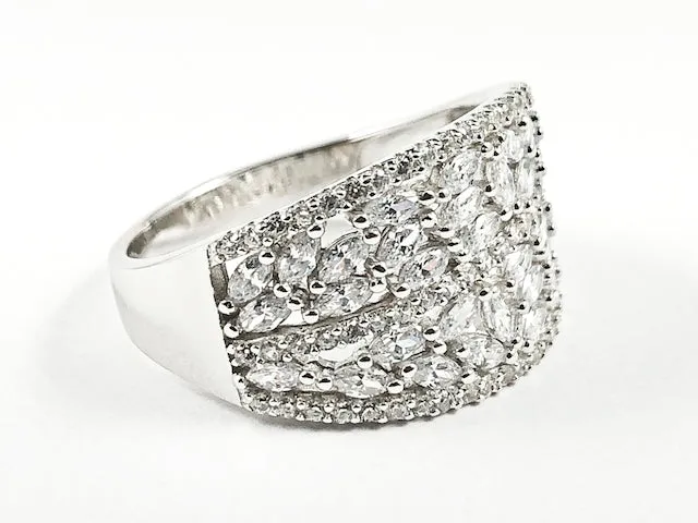 Elegant Multi Row Mix Shape Micro Setting CZ Silver Ring