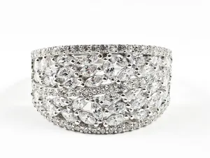 Elegant Multi Row Mix Shape Micro Setting CZ Silver Ring
