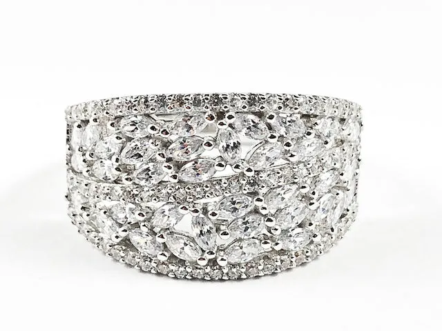 Elegant Multi Row Mix Shape Micro Setting CZ Silver Ring