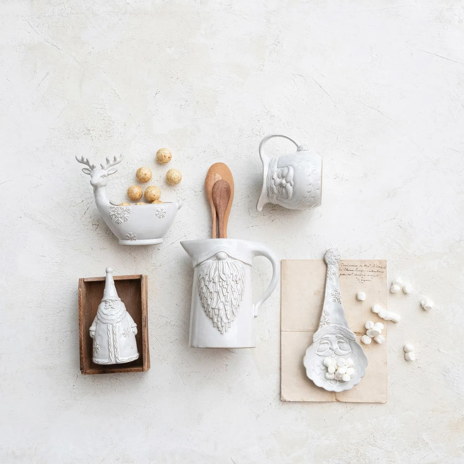 EMBOSSED STONEWARE GNOME PITCHER