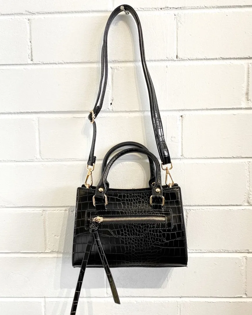 Emilia Croc Handle Bag - Black