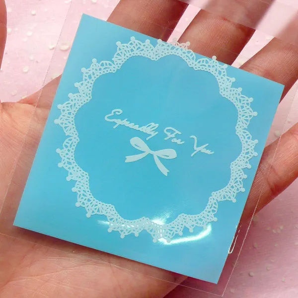 Especially For You Gift Bags w/ Doily & Ribbon Pattern (20 pcs / Blue) Self Adhesive Resealable Clear Plastic Bags (7cm x 7cm) GB099