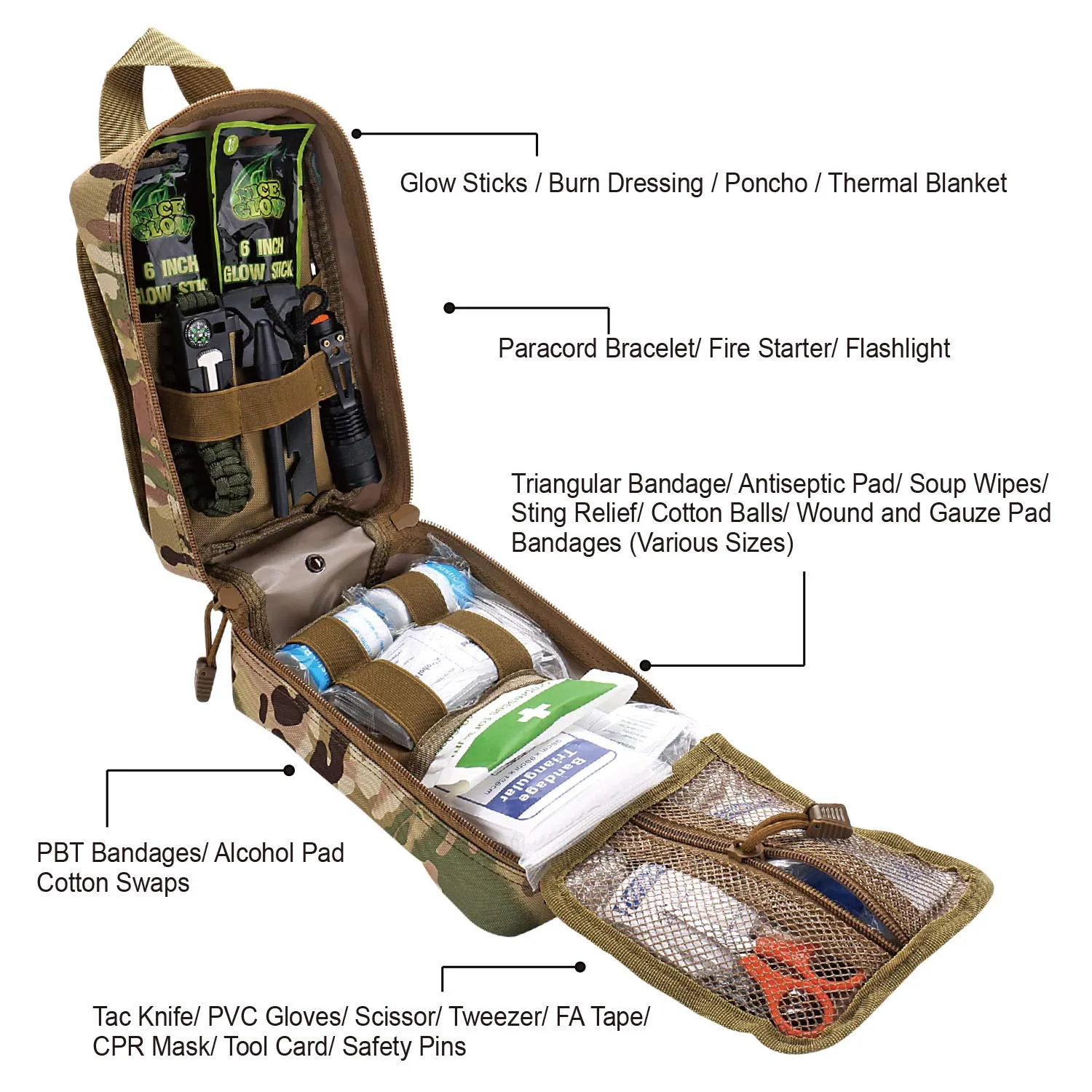 EVERLIT 250 Pieces Survival First Aid Kit IFAK Molle System Compatible Outdoor Gear Emergency Kits Trauma Bag for Camping Boat Hunting Hiking Home Car Earthquake and Adventures (CP Camo)