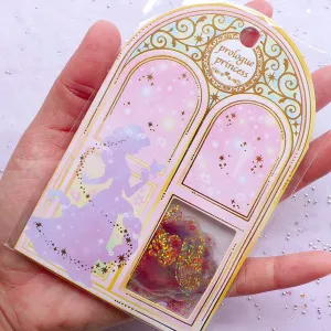 Fairy Tale Princess Sticker Flakes | Iridescent Fairy Kei Planner Stickers | Holographic Transparent PVC Sticker (Mirror Castle Flower Peace Dove Diary Book / 6 Designs / 36 Pieces)
