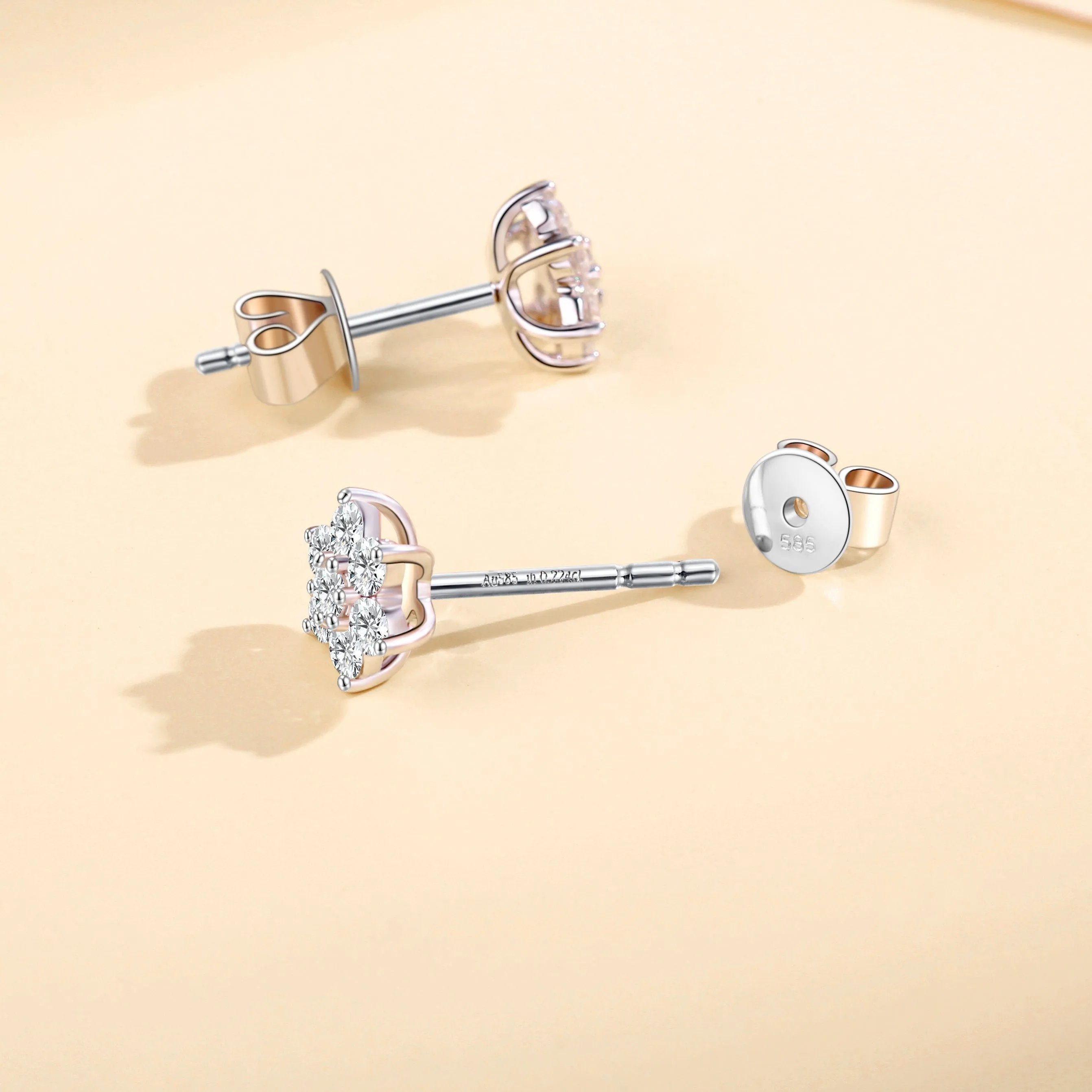 FANCIME Moissanite Flower Stud 14K White Gold Earrings